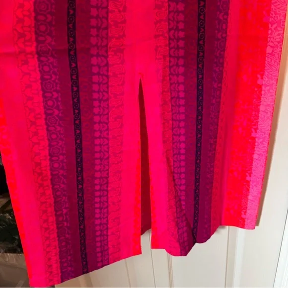 Vintage 1960s Handmade Maxi Dress Neon Pink Hot Tie Closure Stripes Hawaiin OS - Picture 8 of 9